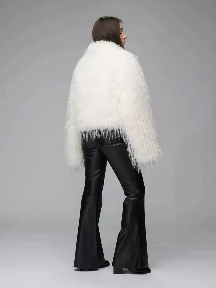 Shaggy Faux Fur Cropped Jacket - View 9 | WEUXS