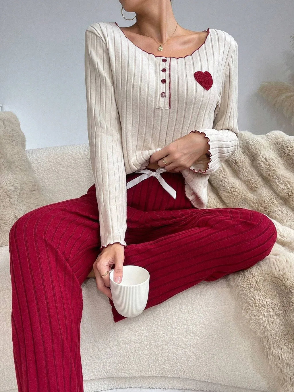 Ribbed lounge set with heart detail - View 6 | WEUXS