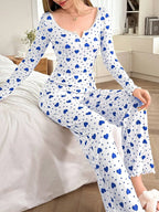Ribbed Heart Print Pajama Set - View 22 | WEUXS