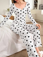 Ribbed Heart Print Pajama Set - View 11 | WEUXS