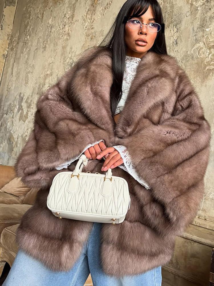 Luxe Mocha Mink-Style Faux Fur Coat - WEUXS