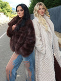 Elegant Chevron Textured Faux Fur Maxi Coat - View 7 | WEUXS