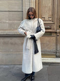 Majestic Cream Belted Faux Fur Long Coat - View 7 | WEUXS