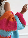Vibrant Color Block Chunky Knit Cardigan - WEUXS
