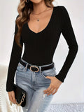 Fitted Ribbed Knit Bodysuit - View 7 | WEUXS