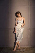French Lace Satin Nightgown - View 9 | WEUXS