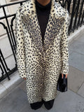 Vintage Leopard Print Faux Fur Long Coat - WEUXS