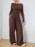 Boat Neck Wide Leg Two-Piece Set - View 21 | WEUXS
