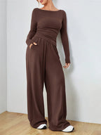 Boat Neck Wide Leg Two-Piece Set - View 21 | WEUXS