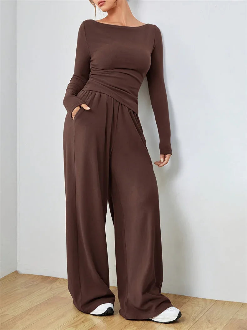 Boat Neck Wide Leg Two-Piece Set - View 21 | WEUXS