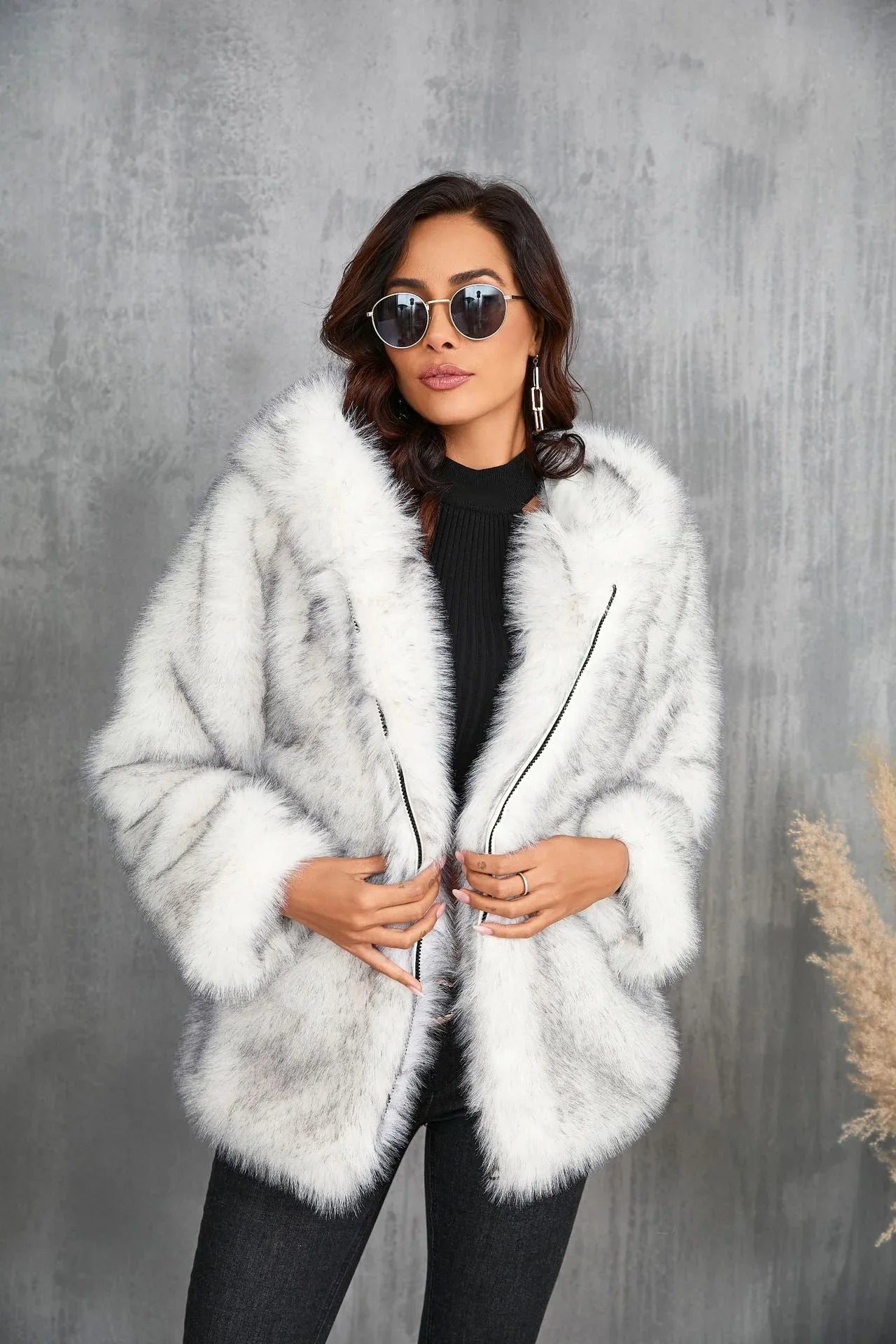 Alpine Glow Hooded Faux Fur Jacket - WEUXS