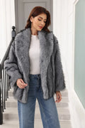 Luxe Grey Belted Faux Fur Coat - WEUXS