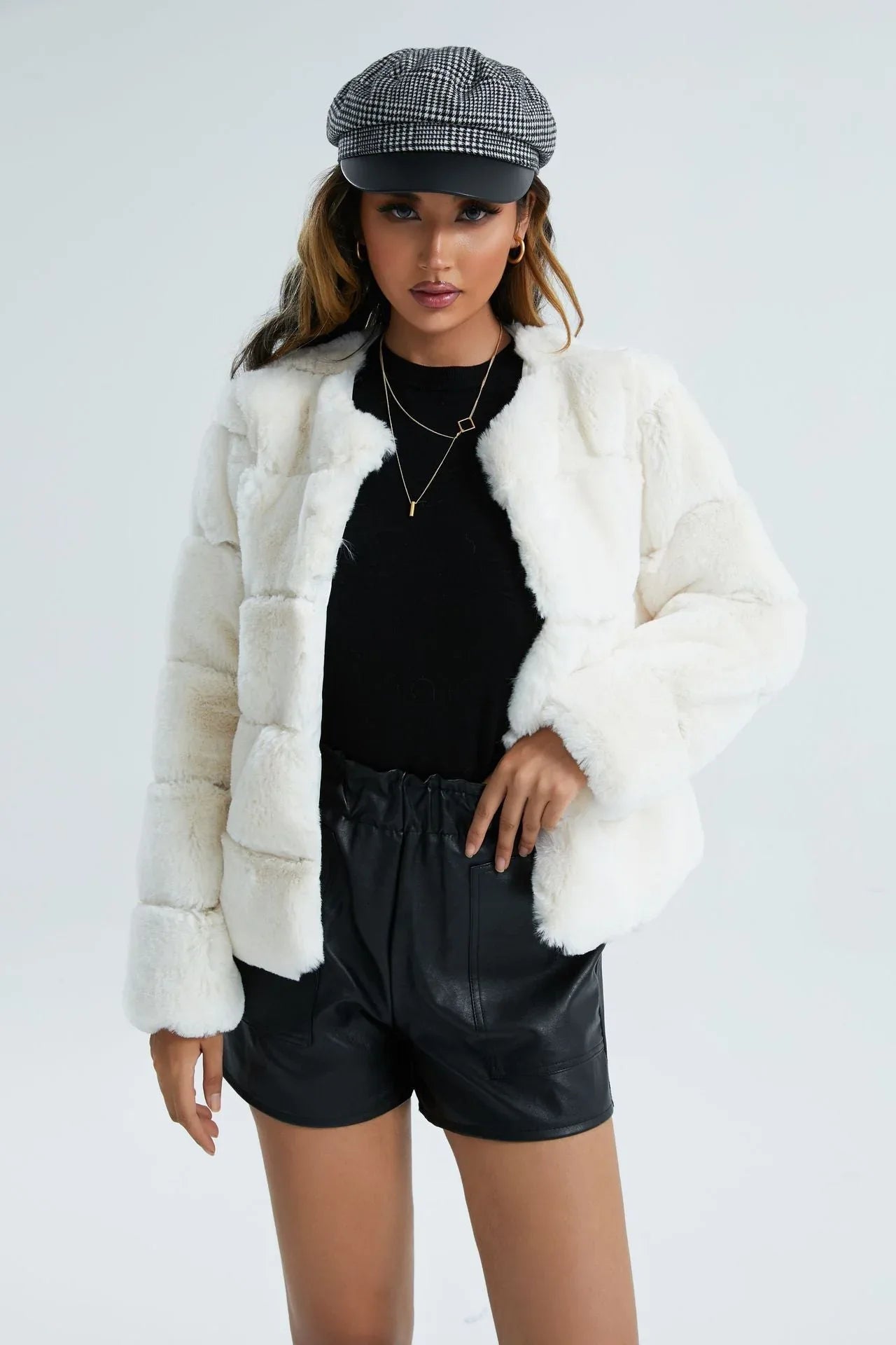 Blush Pink Faux Fox Fur Paneled Jacket - WEUXS