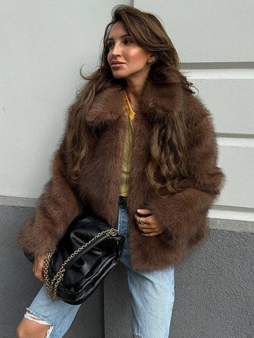 Chic Cocoa Soft Faux Fur Lapel Jacket - WEUXS