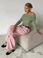 Fold-Over Off-Shoulder Knit Top - View 8 | WEUXS