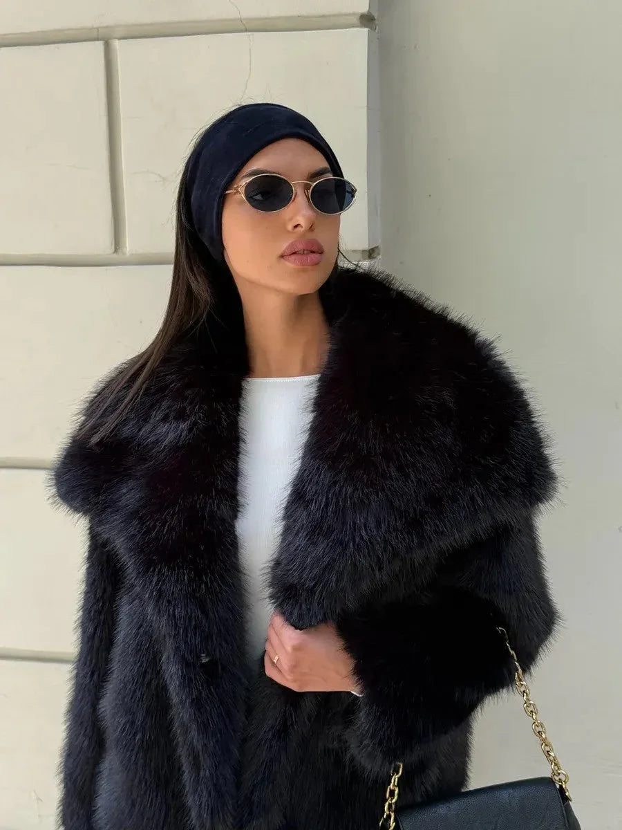 Cream Puff Oversized Lapel Faux Fur Jacket - WEUXS