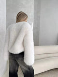 Snow Angel White Faux Fur Cropped Jacket - WEUXS