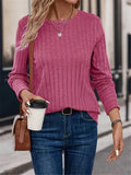 Ribbed Knit Crew Neck Long Sleeve Top - View 6 | WEUXS