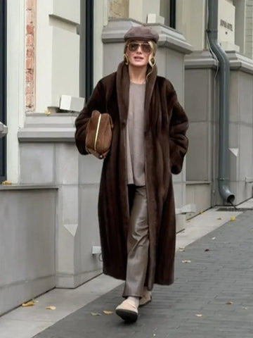 Vintage Chocolate Sheared Faux Mink Maxi Coat - WEUXS