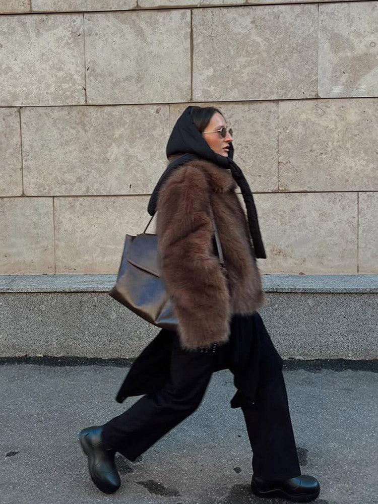 Chic Cocoa Soft Faux Fur Lapel Jacket - WEUXS