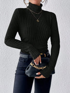 Black turtleneck top with long sleeves