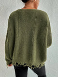 Distressed Raw Hem Oversized Knit Sweater - WEUXS