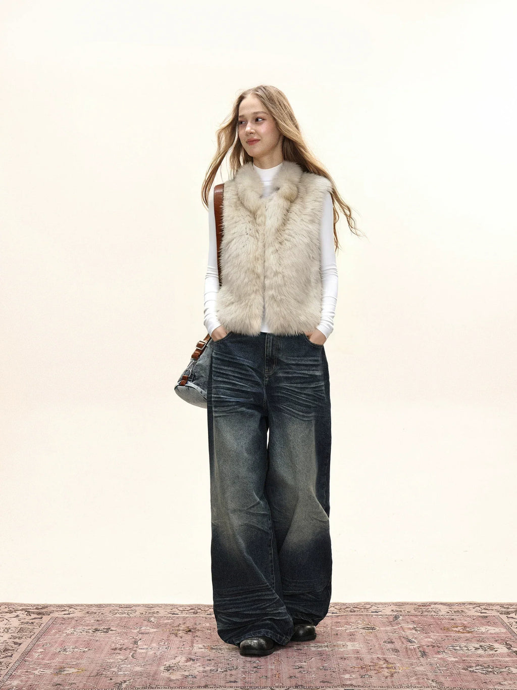 Women's Faux Fur Vest Stand Collar Sleeveless Jacket