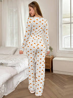 Ribbed Heart Print Pajama Set - View 7 | WEUXS
