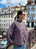 Woman wearing a chevron knit button cardigan - View 6 | WEUXS