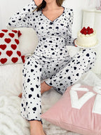 Ribbed Heart Print Pajama Set - View 37 | WEUXS