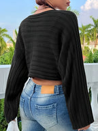 White cropped bell sleeve sweater - View 7 | WEUXS