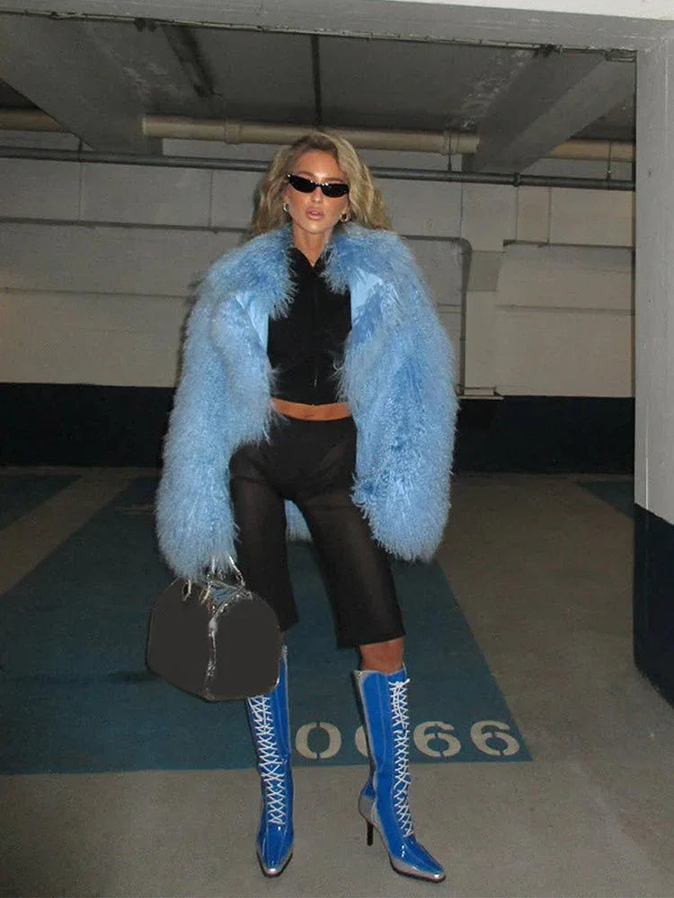 Shaggy Faux Fur Cropped Jacket - View 8 | WEUXS
