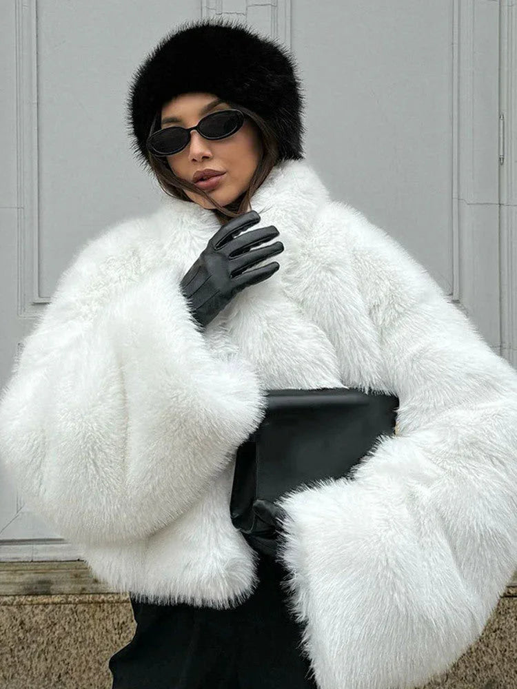 Plush Faux Fur Cropped Jacket - View 6 | WEUXS