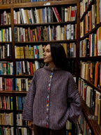 Woman wearing a chevron knit button cardigan - View 8 | WEUXS