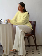 Oversized knit pullover sweater with boat neckline - View 21 | WEUXS
