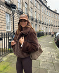 Luxe Chocolate Faux Fur Cropped Jacket - WEUXS