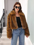 St. Moritz Caramel Cropped Faux Fur Zip-Up Jacket - WEUXS