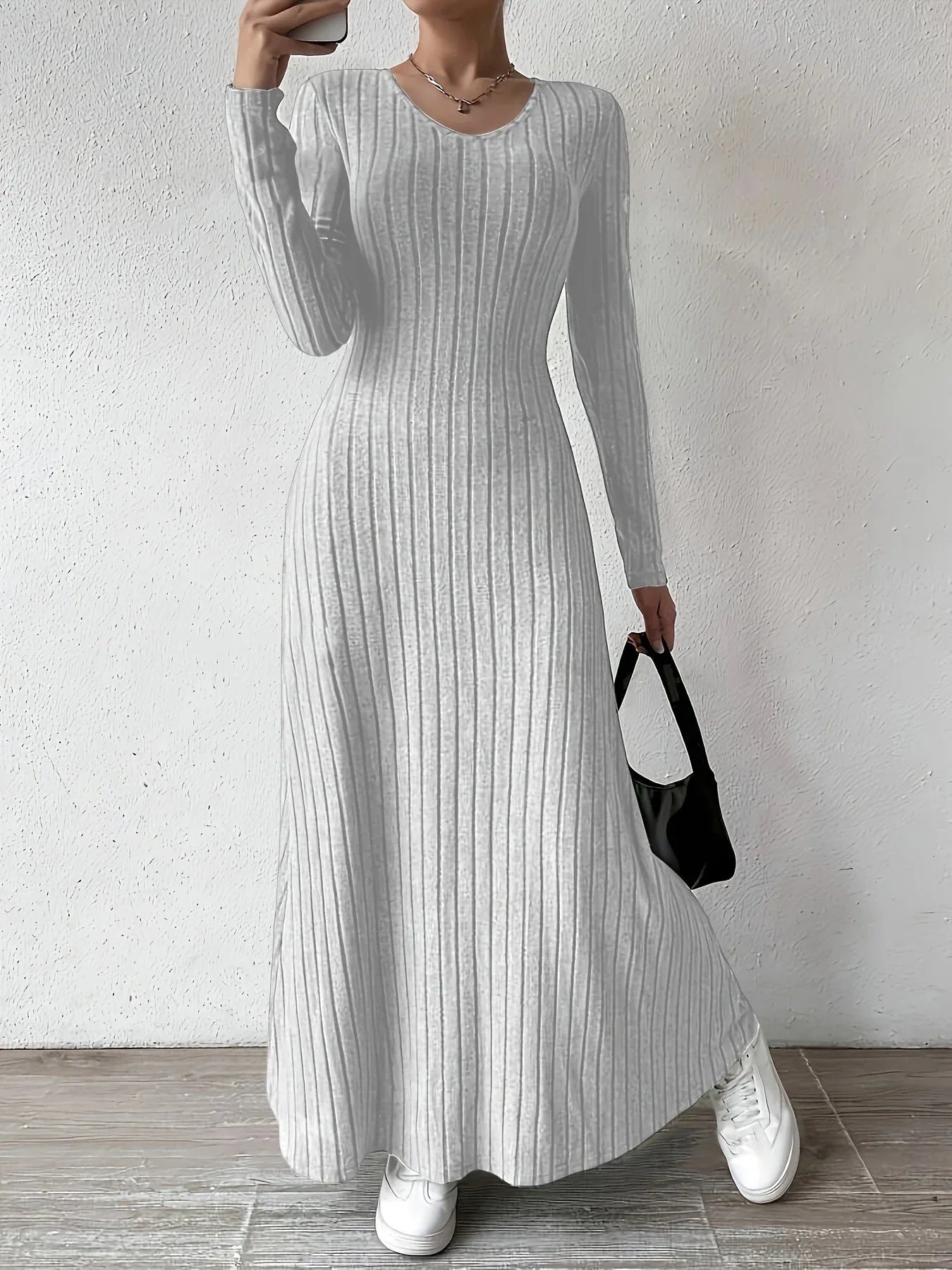 Ribbed knit maxi dress - View 10 | WEUXS