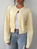 Soft Knit Crew Neck Cardigan - View 7 | WEUXS
