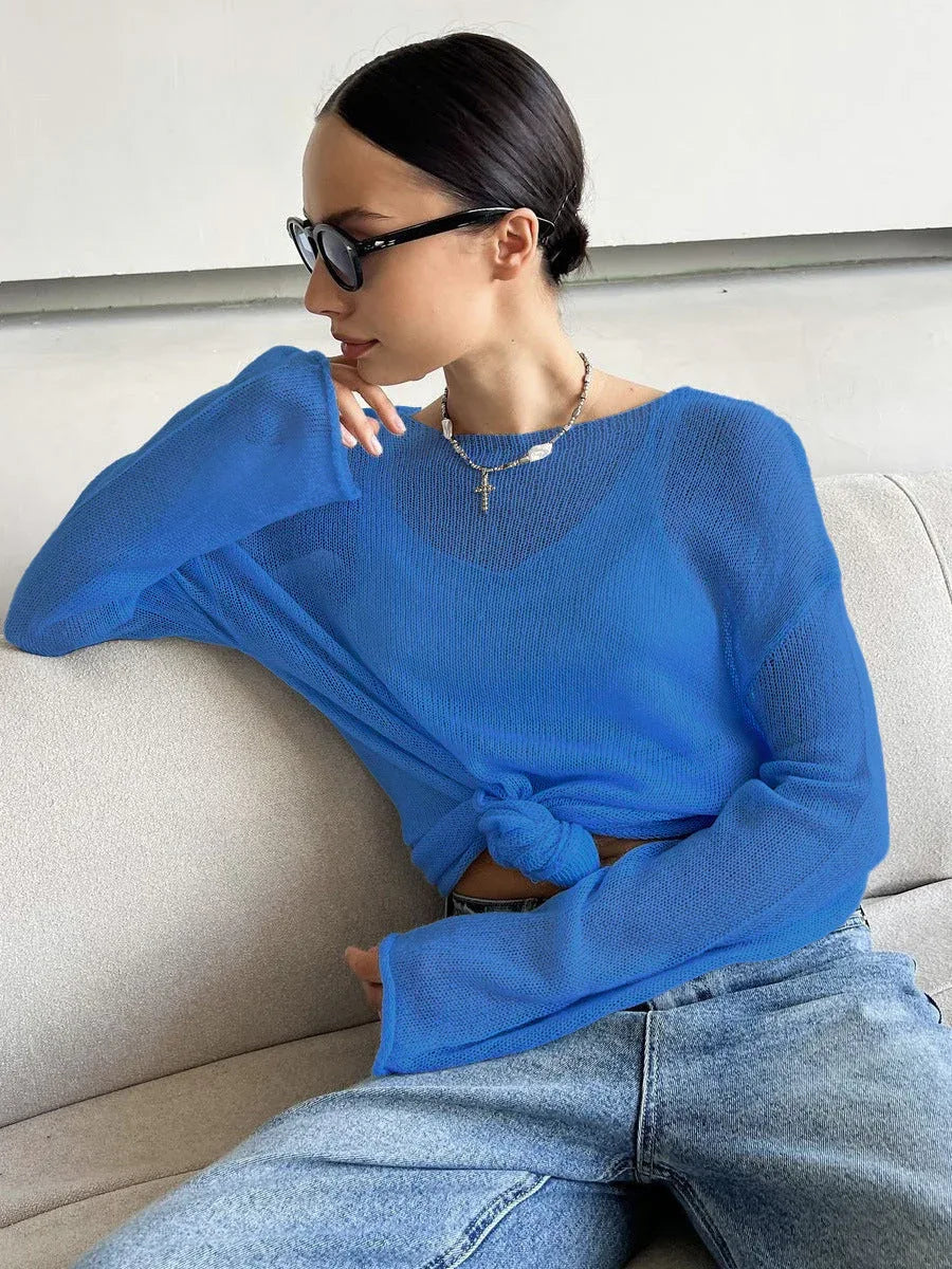 Oversized knit pullover sweater with boat neck - View 26 | WEUXS