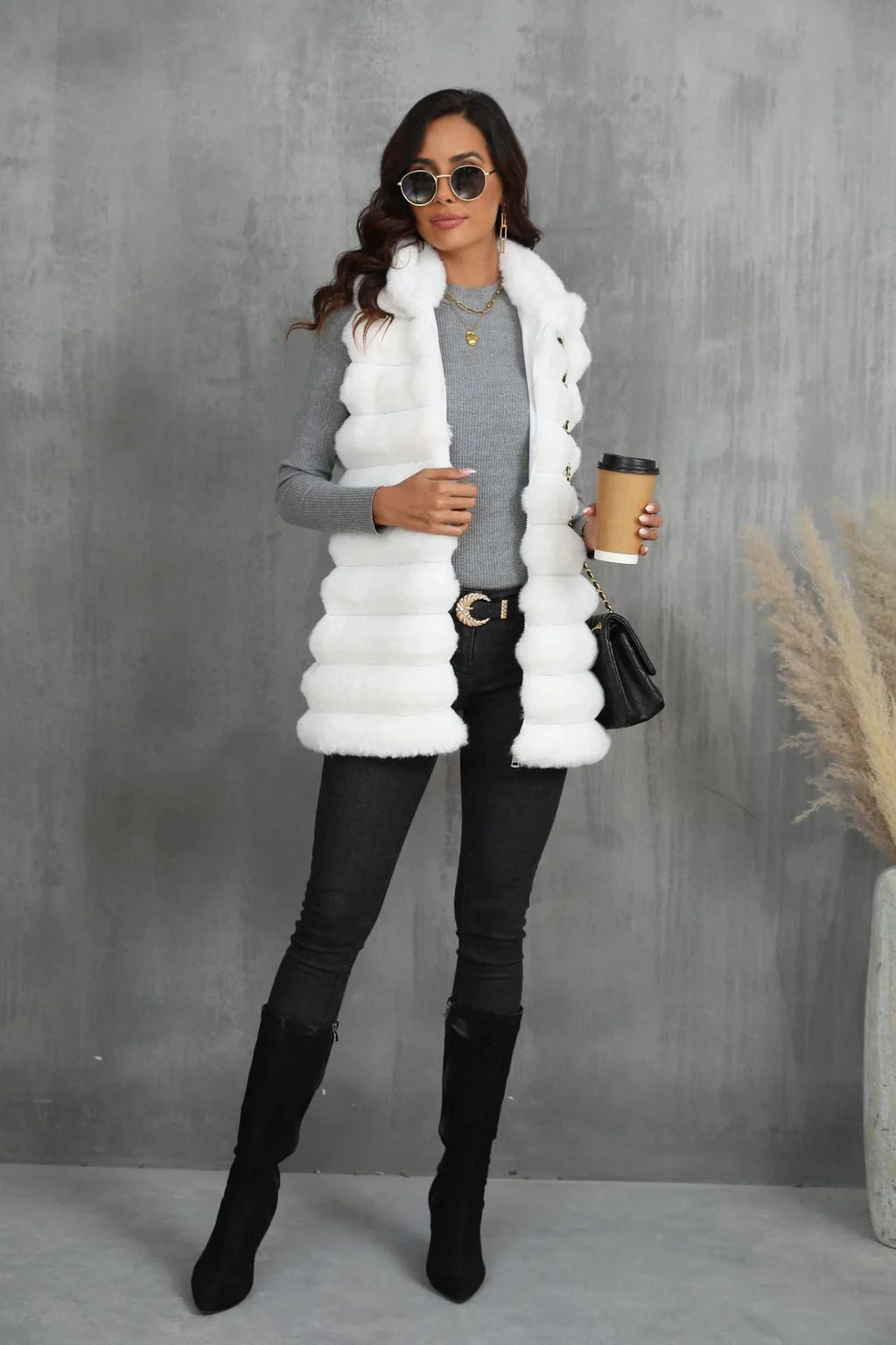 Opulent Onyx Tiered Faux Fur Vest - View 11 | WEUXS