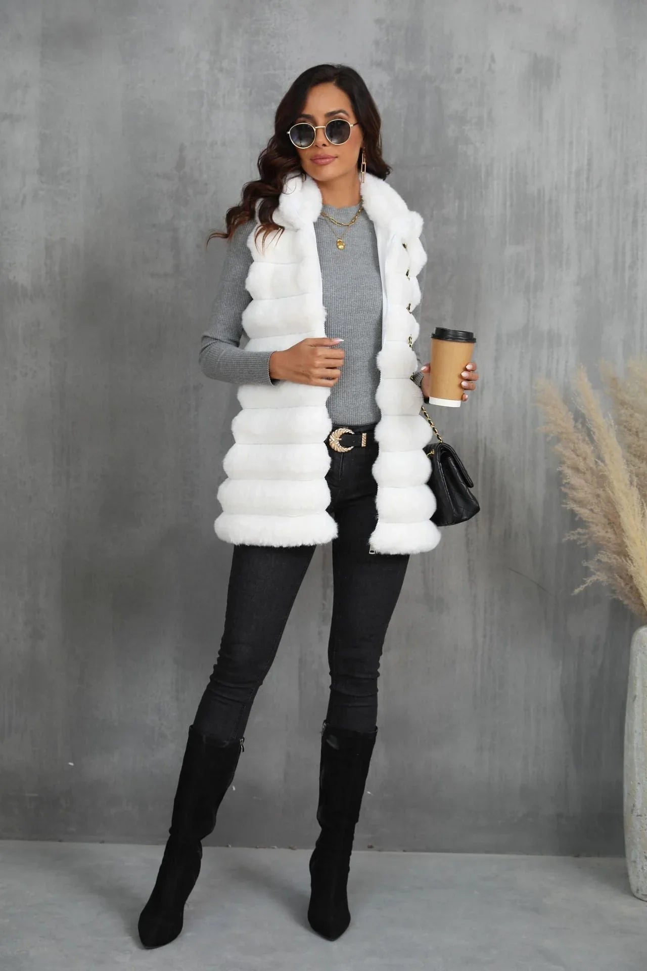 Opulent Onyx Tiered Faux Fur Vest - WEUXS