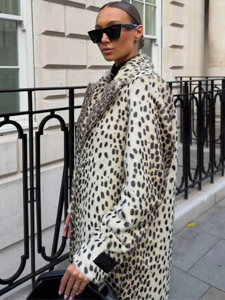 Vintage Leopard Print Faux Fur Long Coat - WEUXS