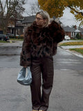 Faux fur cropped jacket with animal print - View 8 | WEUXS