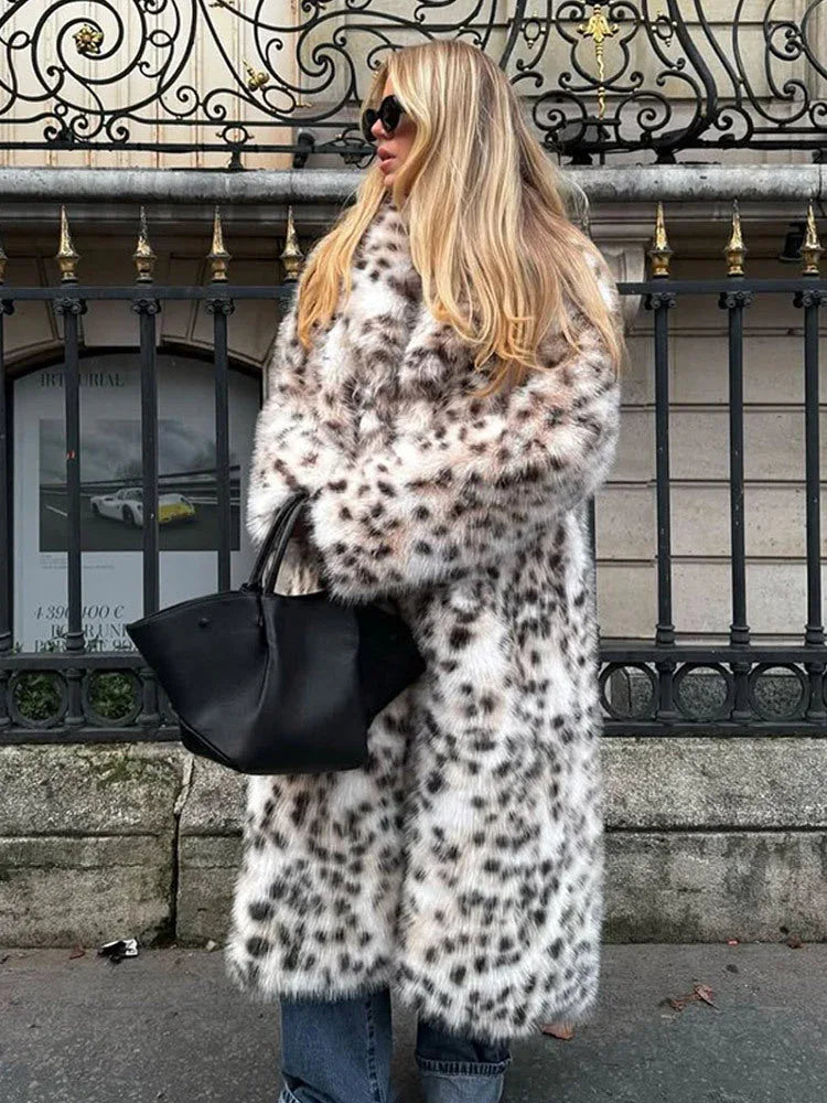 Vintage Leopard Print Long Faux Fur Coat - View 7 | WEUXS
