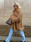 Luxe Golden Camel Shaggy Faux Fur Coat - WEUXS