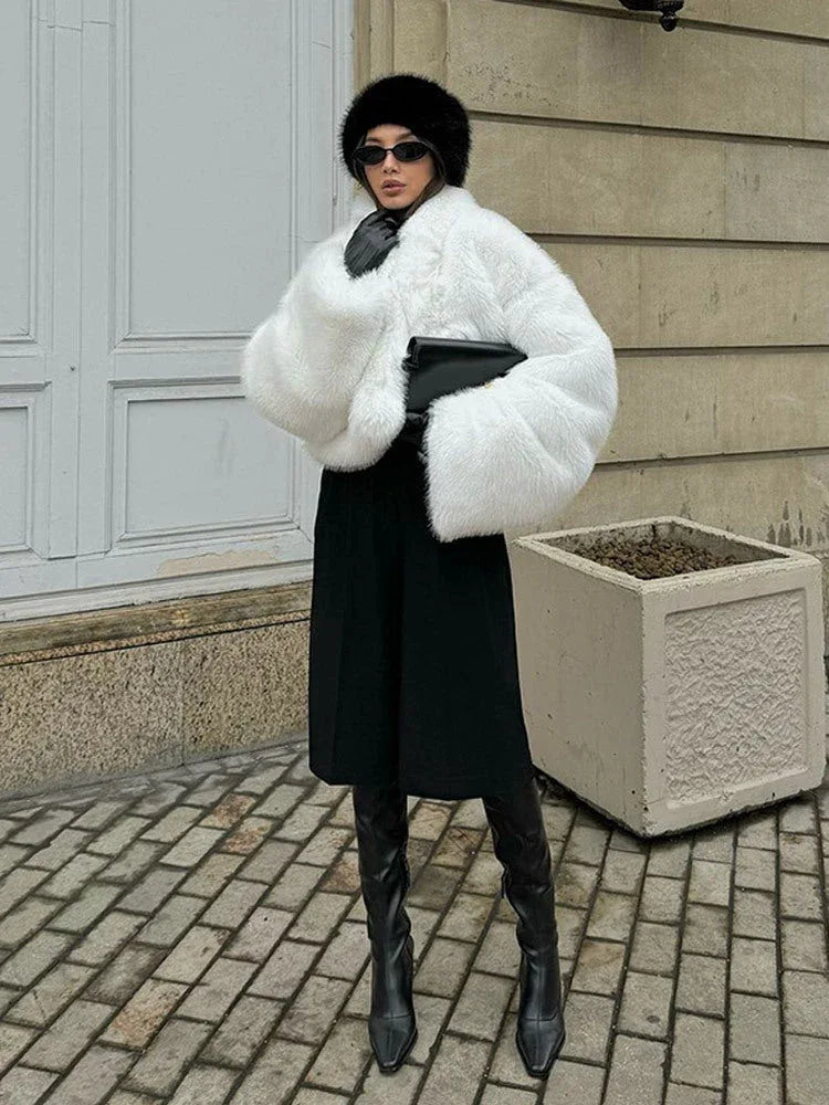 Plush Faux Fur Cropped Jacket - View 7 | WEUXS
