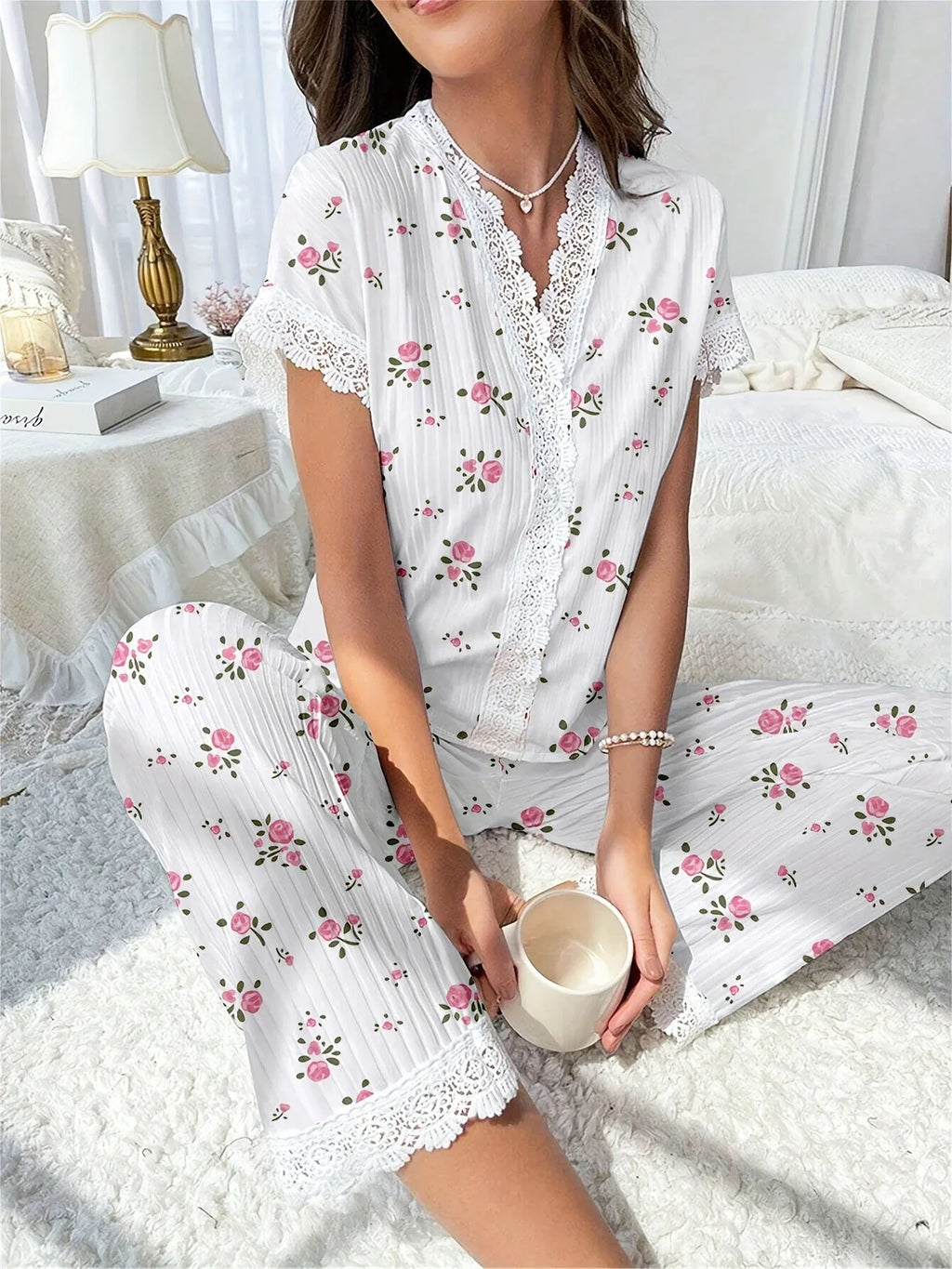 Ribbed Cherry Pajama Set - View 26 | WEUXS