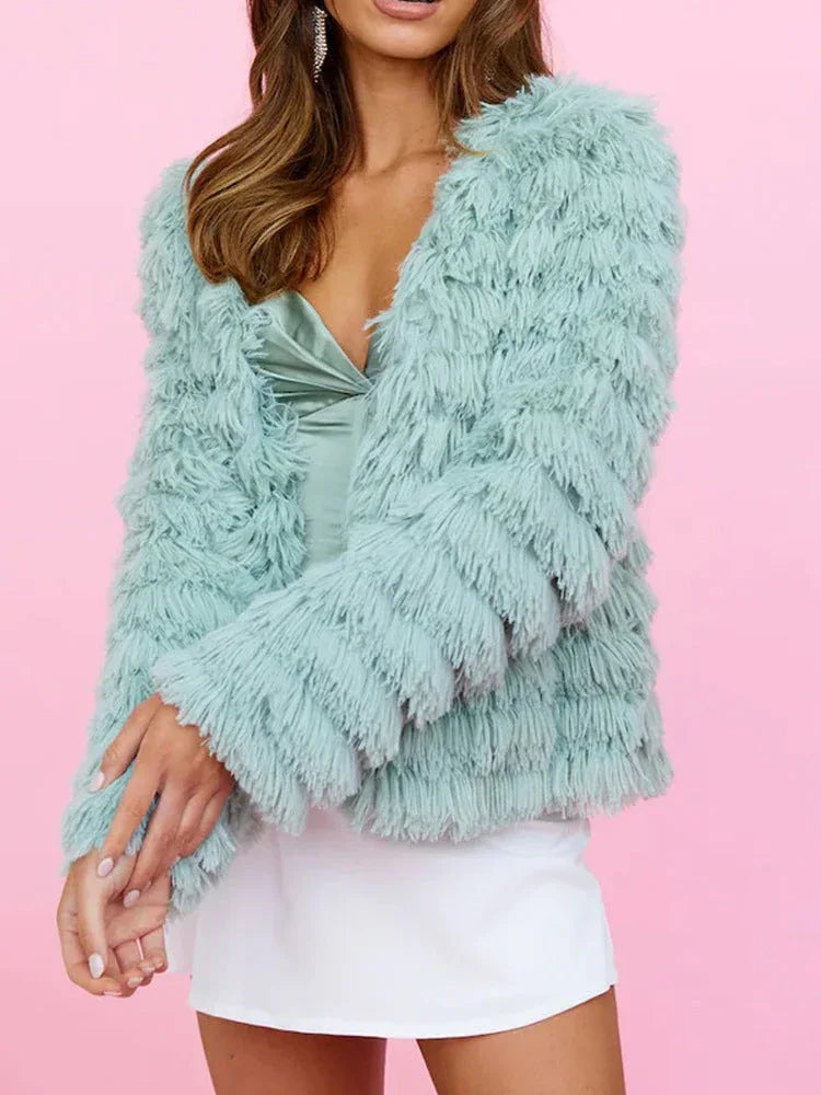 Shaggy Faux Fur Mid-Length Coat - View 8 | WEUXS