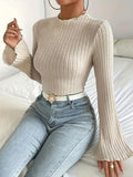 Ribbed Knit Mock Neck Top - View 8 | WEUXS